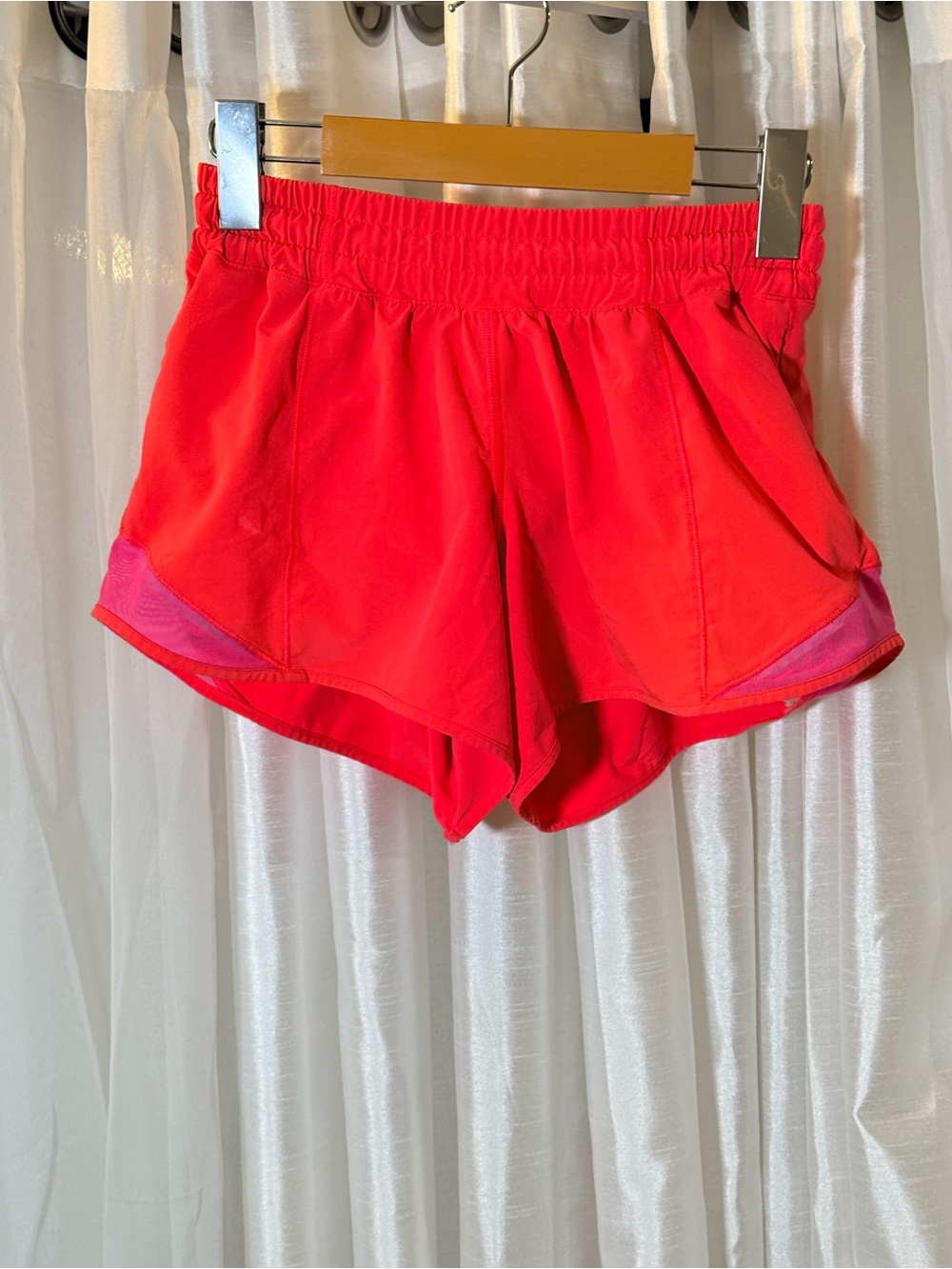 lululemon athletica Neon Coral Athletic Shorts with Pink Trim